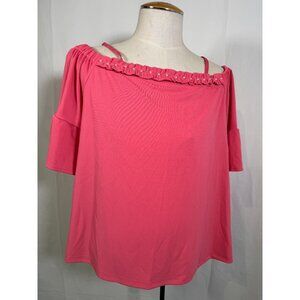 $100 NWT Karl Lagerfeld Coral Pink Ruffles Off Shoulder Blouse Top Women's Sz XL